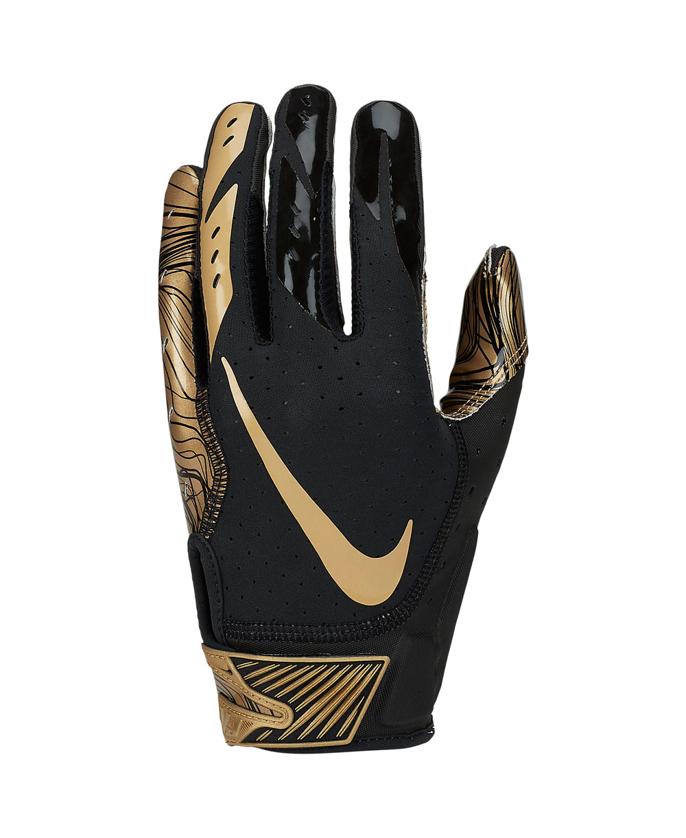 gold and black nike football gloves