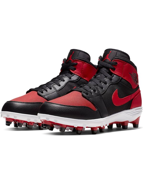 Nike Men's Jordan 1 TD Mid American Football Cleats Black/Varsity Red